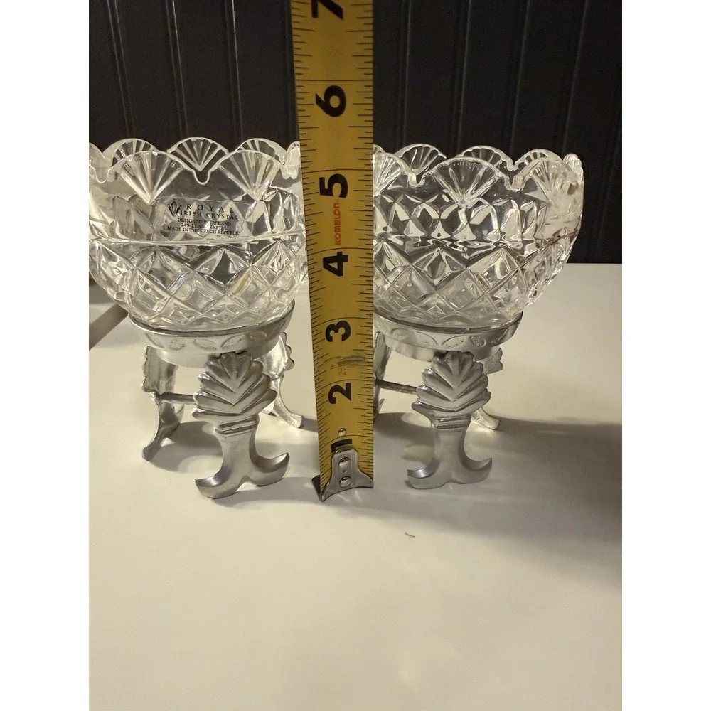Royal Irish Lead  Crystal On Silver Leaf Stand Used For Candy, Candles Or Holder